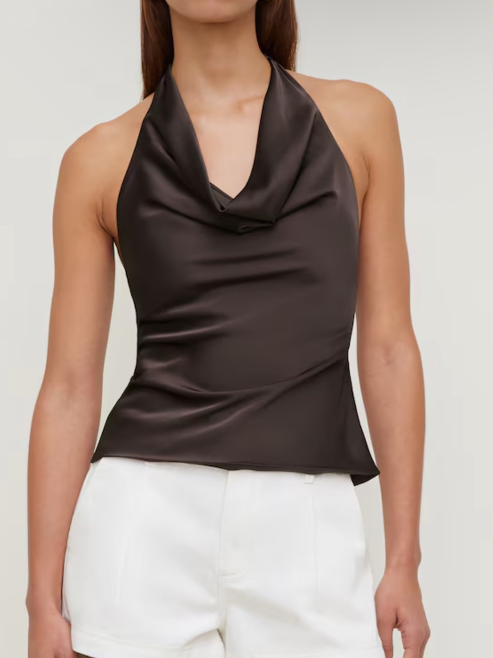 Brown Satin Cowl Halter Neck Blouse